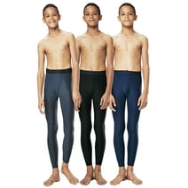 DEVOPS 3 Pack Boys UPF 50+ Compression Tights Sport Leggings Baselayer Pants (Medium, Black/Charcoal/Navy)
