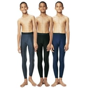 DEVOPS 3 Pack Boys UPF 50+ Compression Tights Sport Leggings Baselayer Pants (Small, Black/Charcoal/Navy)