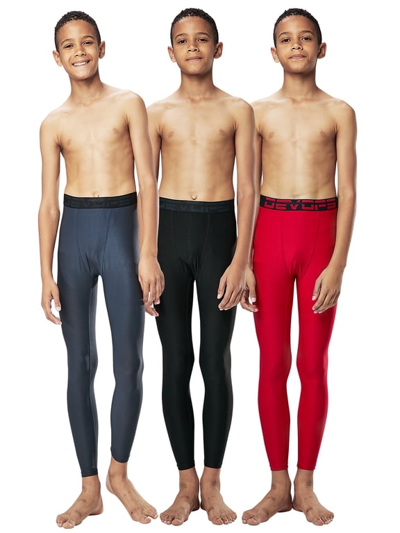 3 Pack Boys UPF 50+ Compression Tights Sport Leggings Baselayer Pants (X-Large, Black/Charcoal/Red)