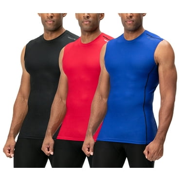 DEVOPS 3 Pack Men's Athletic Compression Shirts Sleeveless (2X-Large, Black/Red/Blue)