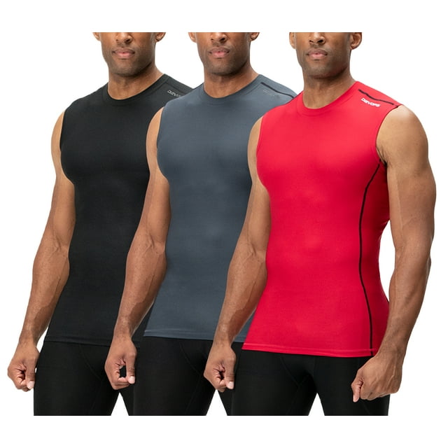 DEVOPS 3 Pack Men's Athletic Compression Shirts Sleeveless (Large