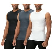 DEVOPS 3 Pack Men's Athletic Compression Shirts Sleeveless (Large, Black/Charcoal/White)