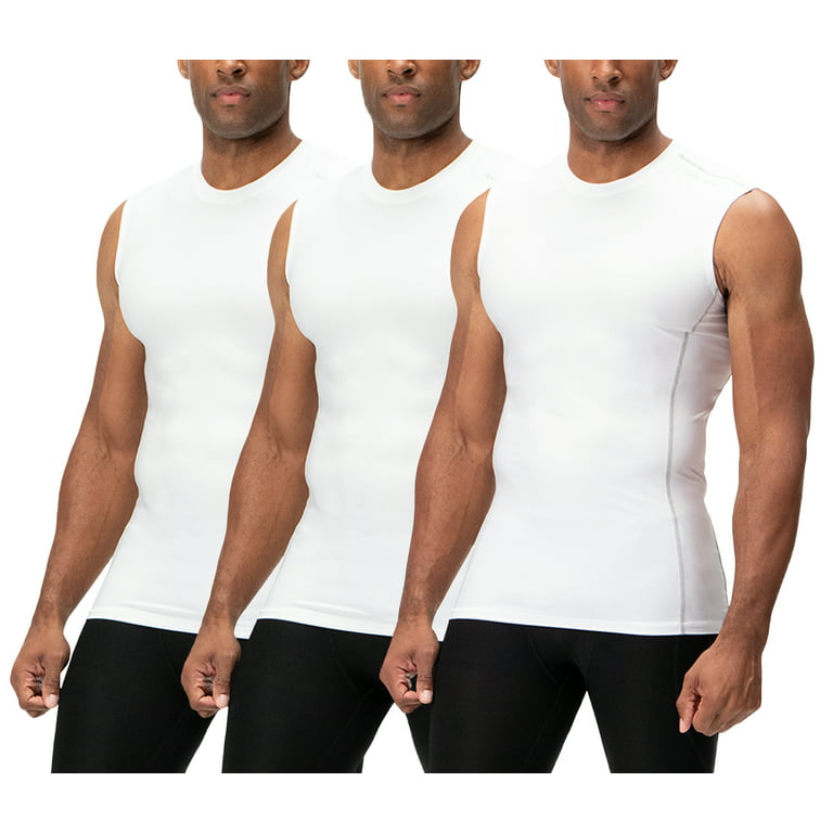 DEVOPS 3 Pack Men's Athletic Compression Shirts Sleeveless (Large,  White/White/White)
