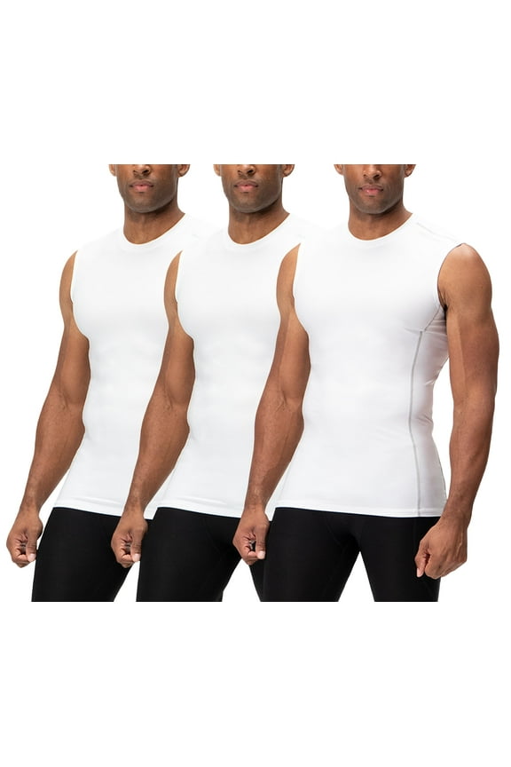 3 Pack Men's Athletic Compression Shirts Sleeveless (Large, White/White/White)