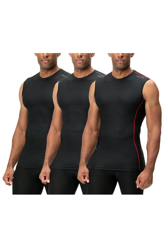 3 Pack Men's Athletic Compression Shirts Sleeveless (Small, Black/Black/Black)