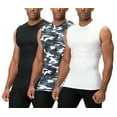 thumbnail image 1 of DEVOPS 3 Pack Men's Athletic Compression Shirts Sleeveless (Small, Black/Camo Grey/White), 1 of 7