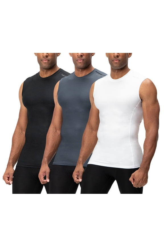 3 Pack Men's Athletic Compression Shirts Sleeveless (Small, Black/Charcoal/White)