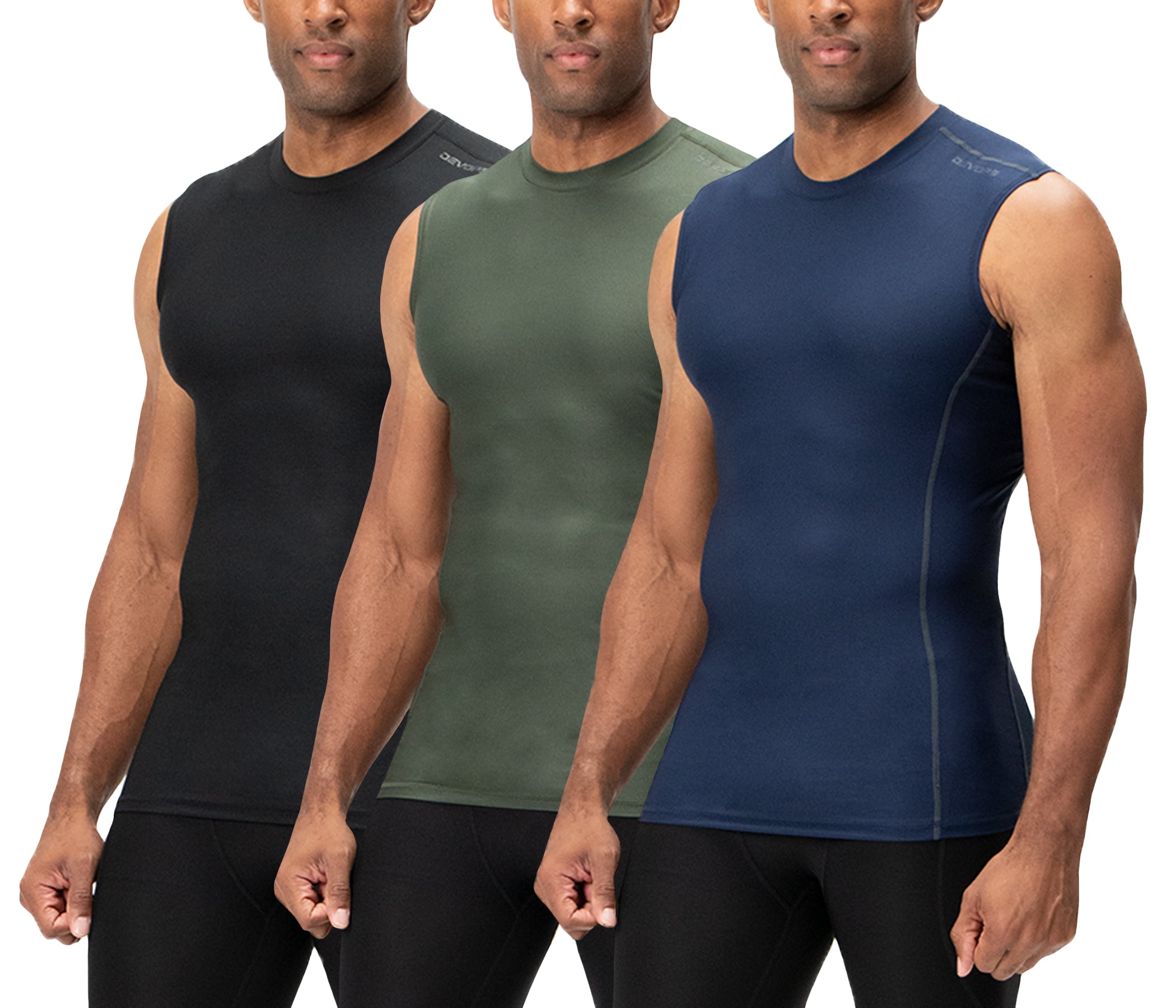 DEVOPS 3 Pack Men's Athletic Compression Shirts Sleeveless (Small,  Black/Black/Black)