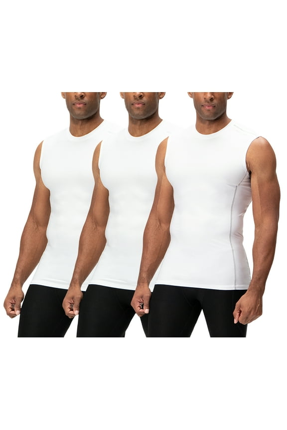 3 Pack Men's Athletic Compression Shirts Sleeveless (Small, White/White/White)