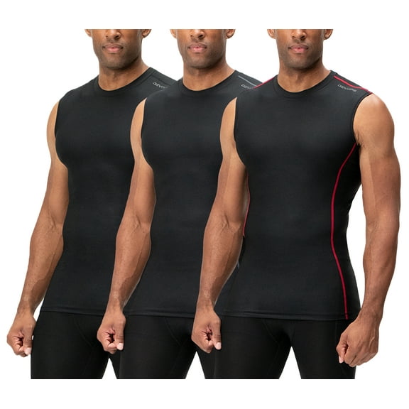 DEVOPS 3 Pack Men's Athletic Compression Shirts Sleeveless (X-Large, Black/Black/Black)