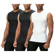 DEVOPS 3 Pack Men's Athletic Compression Shirts Sleeveless (X-Large, Black/Black/White)