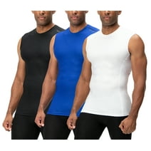DEVOPS 3 Pack Men's Athletic Compression Shirts Sleeveless (X-Large, Black/Blue/White)