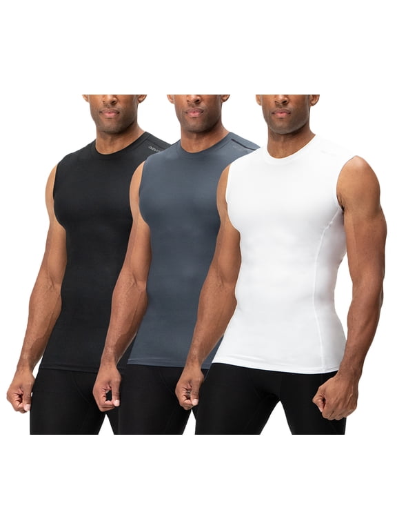 3 Pack Men's Athletic Compression Shirts Sleeveless (X-Large, Black/Charcoal/White)