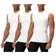 DEVOPS 3 Pack Men's Athletic Compression Shirts Sleeveless (X-Large, White/White/White)