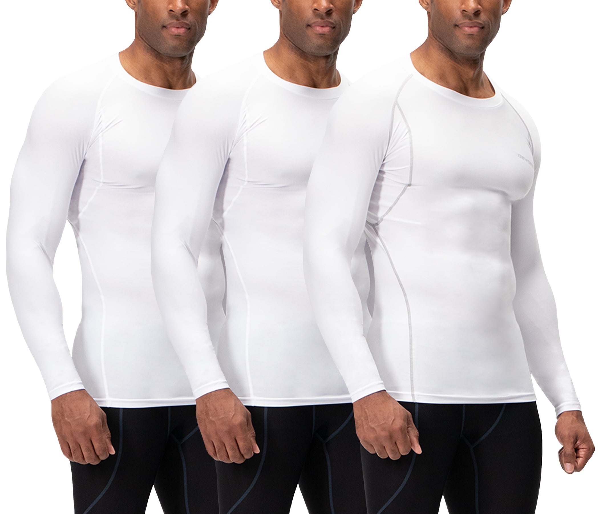 DEVOPS 3 Pack Men's Athletic Long Sleeve Compression Shirts (Large