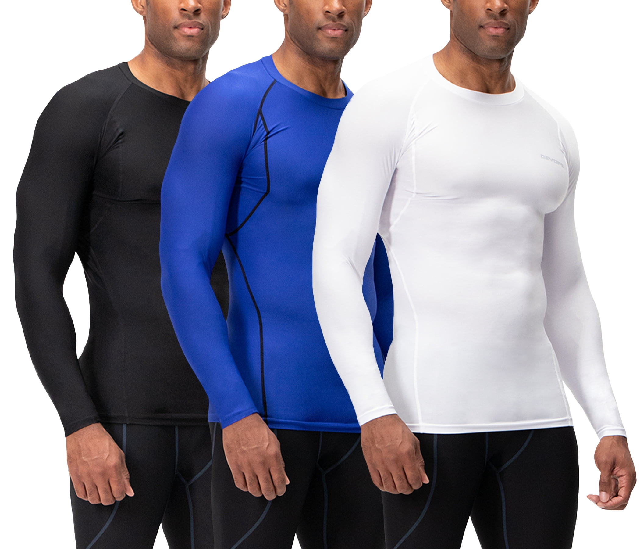 DEVOPS 3 Pack Men's Athletic Long Sleeve Compression Shirts (Medium,  Black/Navy/White) 