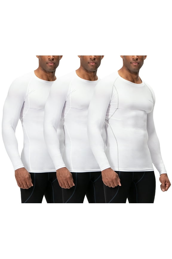 3 Pack Men's Athletic Long Sleeve Compression Shirts (Medium, White/White/White)