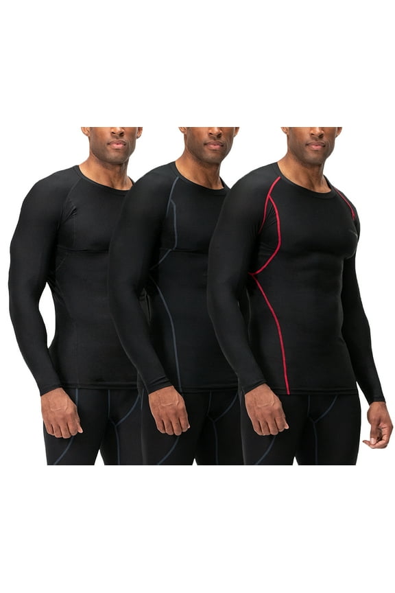 3 Pack Men's Athletic Long Sleeve Compression Shirts (X-Large, Black/Black/Black)