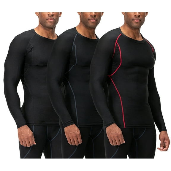 DEVOPS 3 Pack Men's Athletic Long Sleeve Compression Shirts (X-Large, Black/Black/Black)