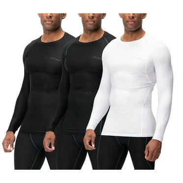 DEVOPS 3 Pack Men's Athletic Long Sleeve Compression Shirts (X-Large, Black/Black/White)