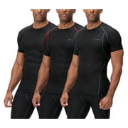 DEVOPS 3 Pack Men's Athletic Short Sleeve Compression Shirts (2X-Large, Black/Black/Black)
