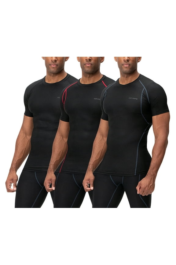 3 Pack Men's Athletic Short Sleeve Compression Shirts (2X-Large, Black/Black/Black)