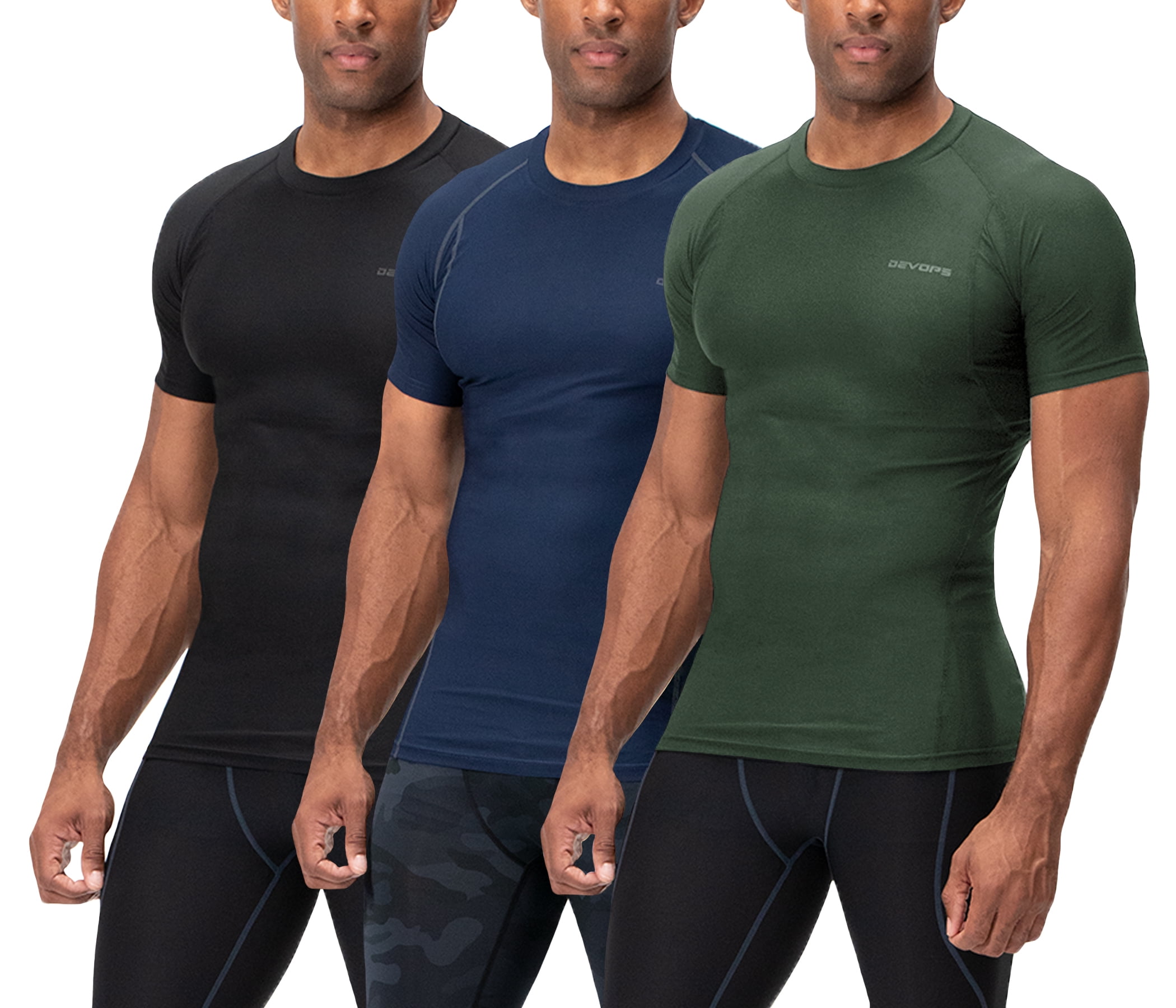 DEVOPS 3 Pack Men's Athletic Short Sleeve Compression Shirts (2XLarge