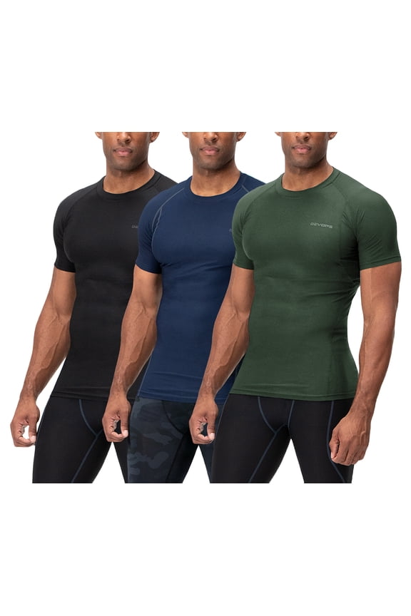Athletic Shirts & Tops, Compression Short Sleeve, 3 Pack (Men's 2X-Large, Black/Navy/Olive)