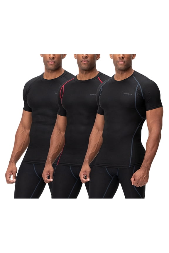 3 Pack Men's Athletic Short Sleeve Compression Shirts (Large, Black/Black/Black)