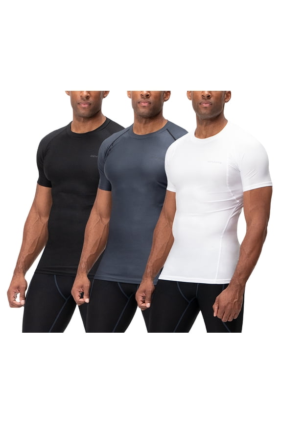 3 Pack Men's Athletic Short Sleeve Compression Shirts (Small, Black/Charcoal/White)