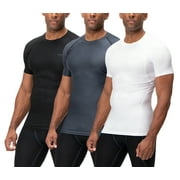 DEVOPS 3 Pack Men's Athletic Short Sleeve Compression Shirts (X-Large, Black/Charcoal/White)