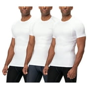 DEVOPS 3 Pack Men's Athletic Short Sleeve Compression Shirts (X-Large, White/White/White)