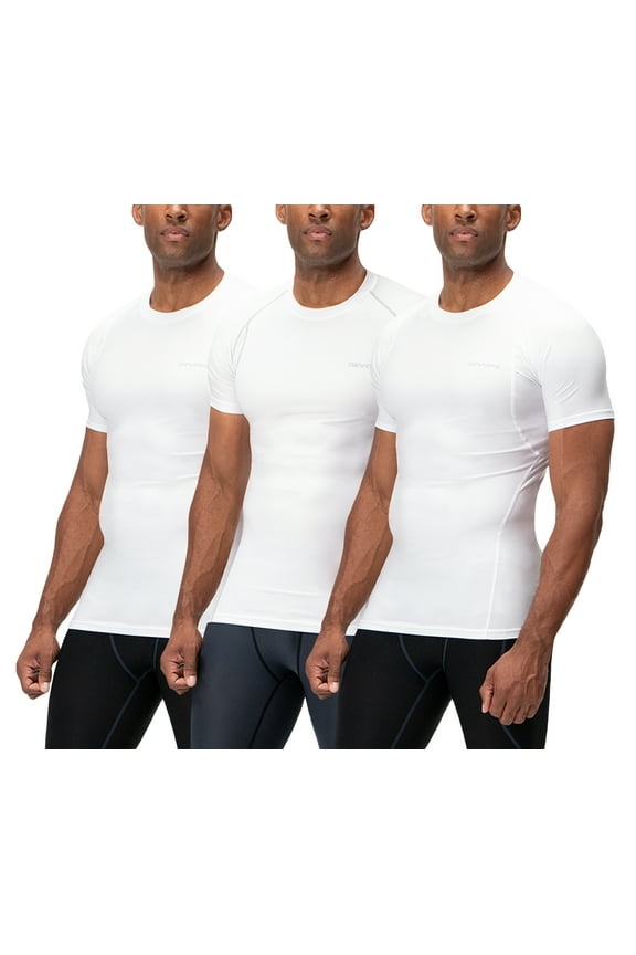 3 Pack Men's Athletic Short Sleeve Compression Shirts (X-Large, White/White/White)