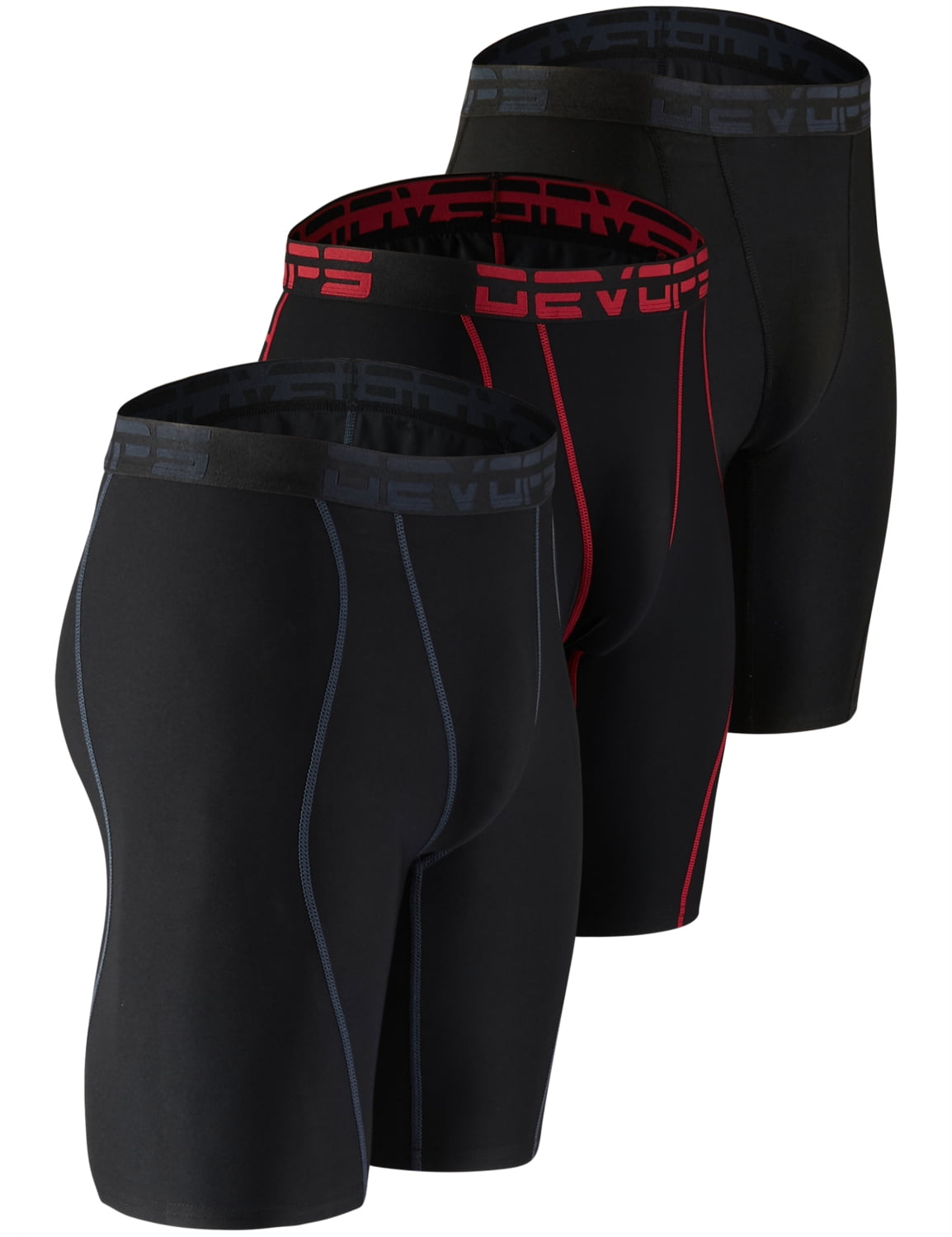 DEVOPS 3 Pack Men's Compression Shorts Underwear (2X-Large, Black/Black/Black)