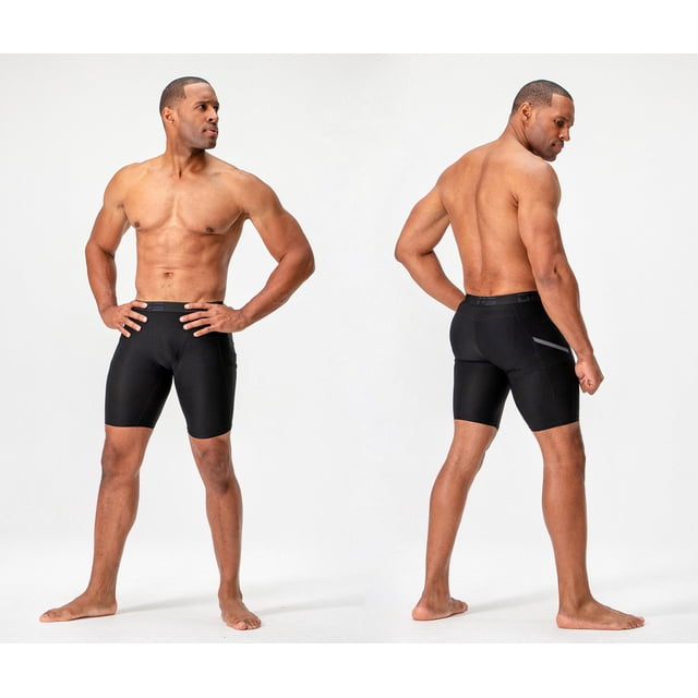 DEVOPS Men's Compression Shorts 3-Pack With Pocket - Moisture Wicking Workout Underwear (X-Large, Black)