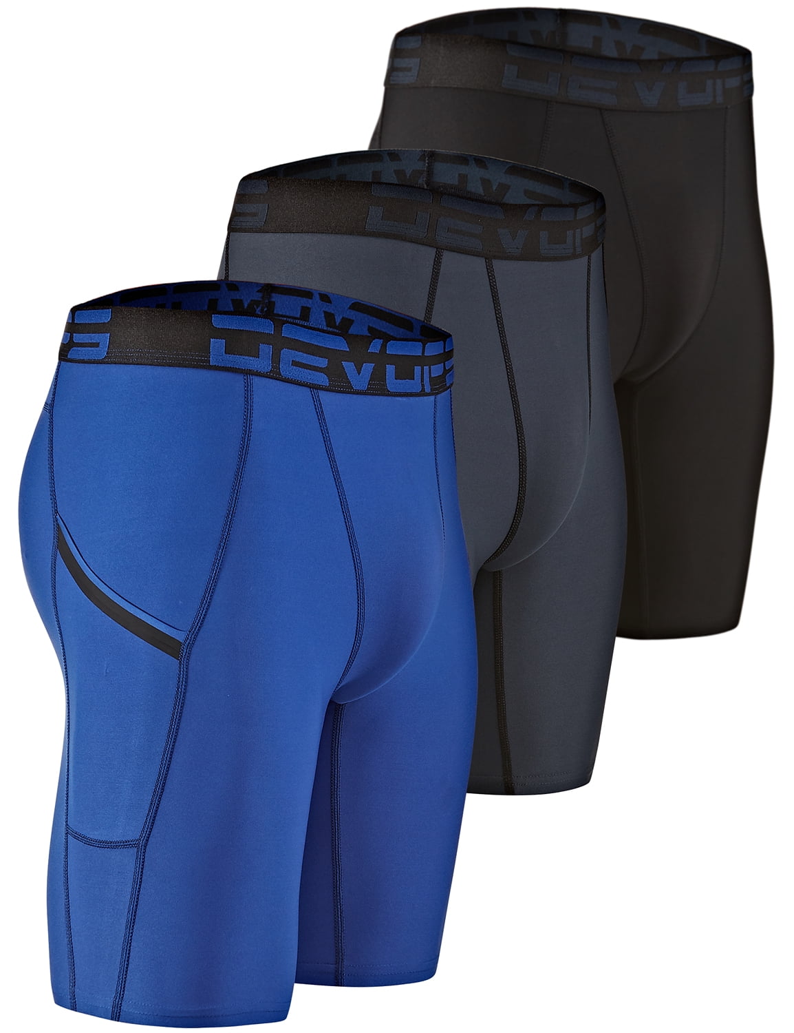 DEVOPS 3 Pack Men's Compression Shorts Underwear With Pocket (X-Large,  Black/Charcoal/Navy) 