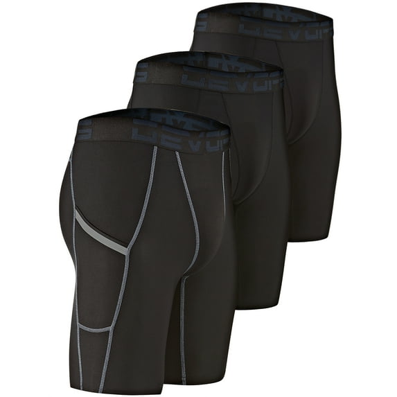 DEVOPS 3 Pack Men's Compression Shorts Underwear With Pocket (Small, Black/Black/Black)