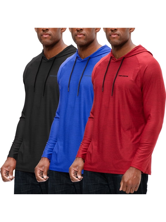 3 Pack Men's Hoodie Long Sleeve Fishing Hiking Running Workout T-shirts (2X-Large, Black/Blue/Red)