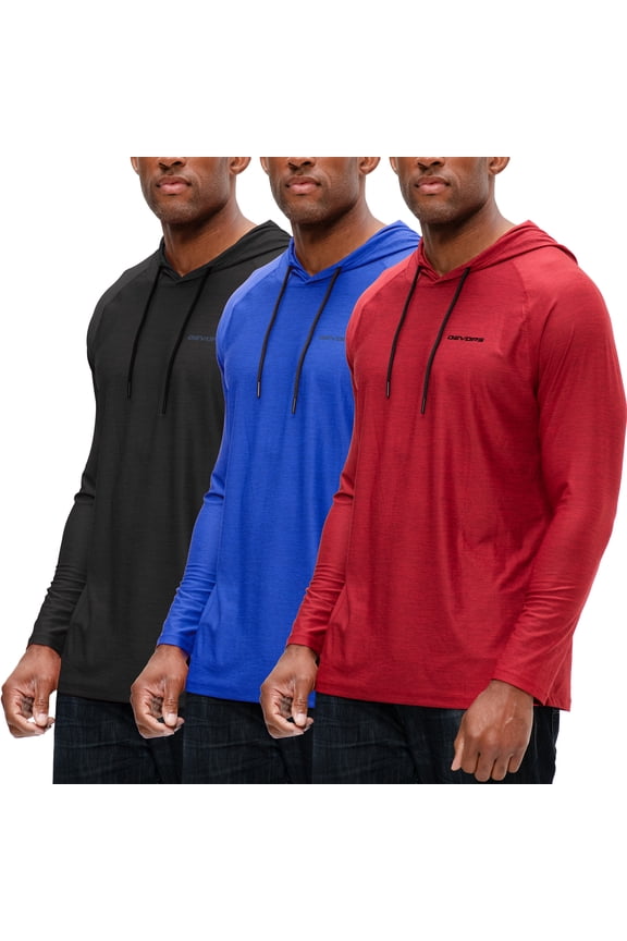 3 Pack Men's Hoodie Long Sleeve Fishing Hiking Running Workout T-shirts (2X-Large, Black/Blue/Red)