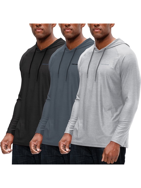 3 Pack Men's Hoodie Long Sleeve Fishing Hiking Running Workout T-shirts (3X-Large, Black/Charcoal/Gray)