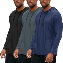 DEVOPS 3 Pack Men's Hoodie Long Sleeve Fishing Hiking Running Workout T-shirts (Large, Black/Charcoal/Navy)