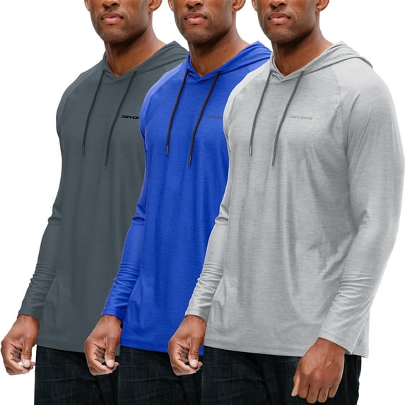 DEVOPS 3 Pack Men's Hoodie Long Sleeve Fishing Hiking Running Workout T-shirts (Medium, Charcoal/Blue/Gray)