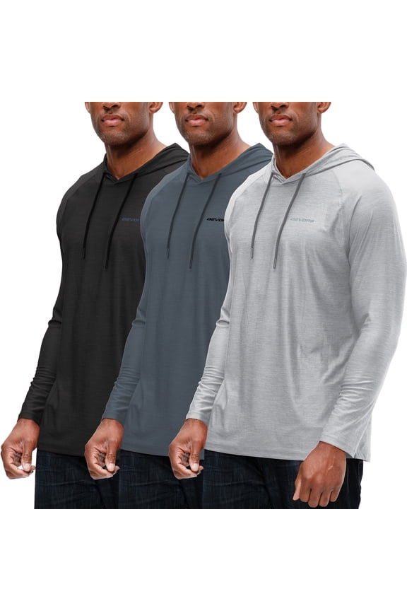 3 Pack Men's Hoodie Long Sleeve Fishing Hiking Running Workout T-shirts (Small, Black/Charcoal/Gray)