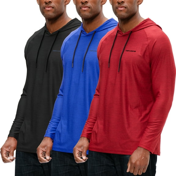 DEVOPS 3 Pack Men's Hoodie Long Sleeve Fishing Hiking Running Workout T-shirts (X-Large, Black/Blue/Red)