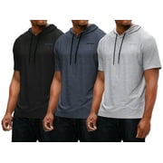 3 Pack Men's Hoodie Short Sleeve Fishing Hiking Running Workout T-shirts (Large, Black/Charcoal/Gray)