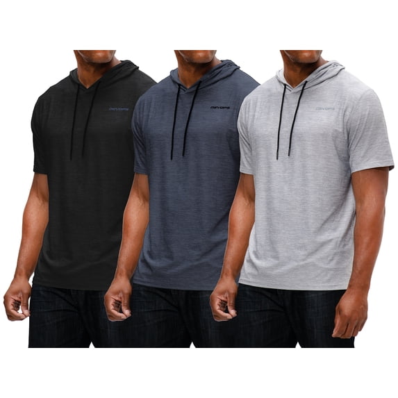 DEVOPS 3 Pack Men's Hoodie Short Sleeve Fishing Hiking Running Workout T-shirts (Large, Black/Charcoal/Gray)