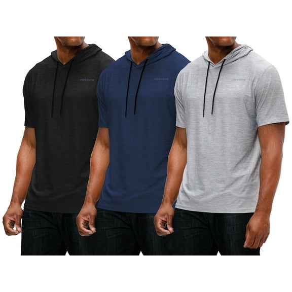 DEVOPS 3 Pack Men's Hoodie Short Sleeve Fishing Hiking Running Workout T-shirts (X-Large, Black/Navy/Gray)