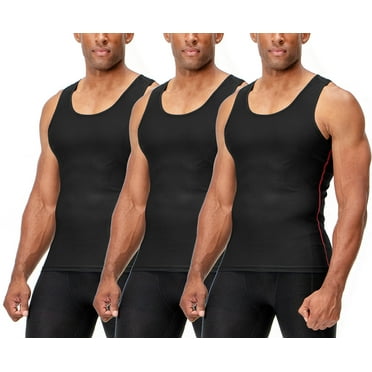 DEVOPS 3 Pack Men's Muscle Dry Fit Compression Tank Top (2X-Large, Black/Black/Black)