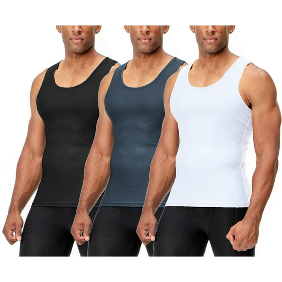 DEVOPS 3 Pack Men's Muscle Dry Fit Compression Tank Top (2X-Large, Black/Charcoal/White)