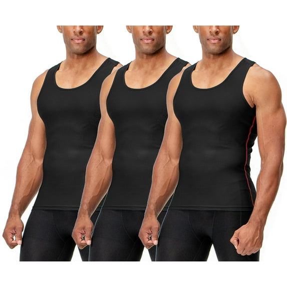 DEVOPS 3 Pack Men's Muscle Dry Fit Compression Tank Top (Medium, Black/Black/Black)